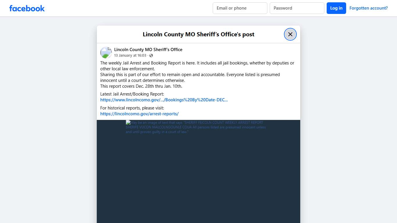 The weekly Jail... - Lincoln County MO Sheriff’s Office Facebook