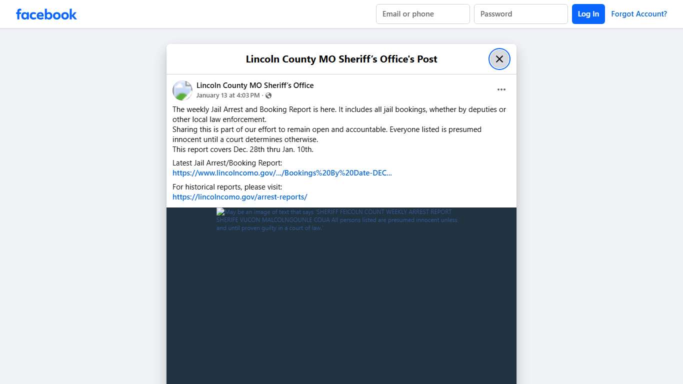 The weekly Jail... - Lincoln County MO Sheriff’s Office Facebook